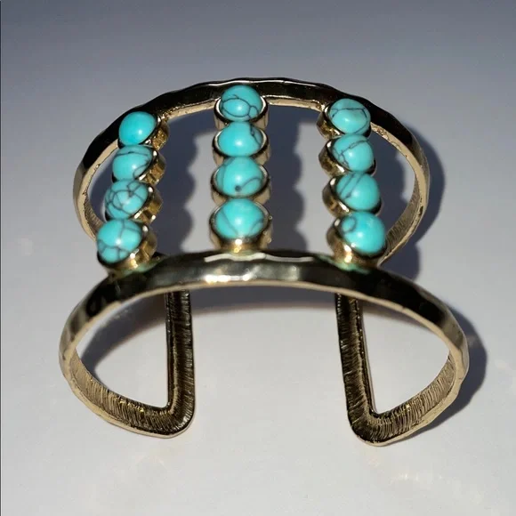 NWOT Gold & Turquoise Adjustable Cuff Bracelet - Picture 2 of 4
